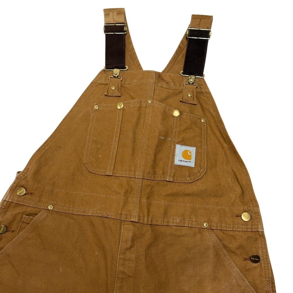 Carhartt R01 Overalls Mens 38x30 Brown Double Knee Duck Canvas Workwear Bibs SEE